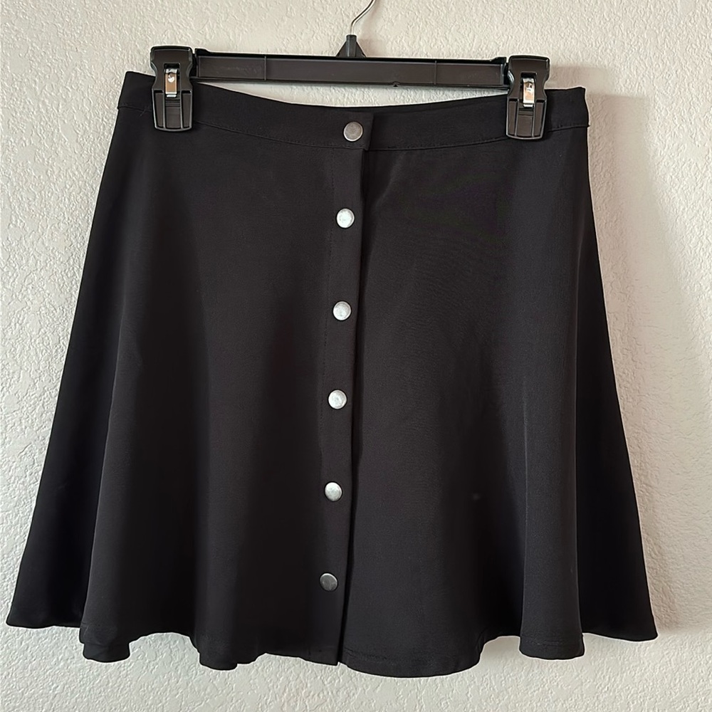 NWT Harlowe & Graham Black Mini Button Down Skater Skirt Small